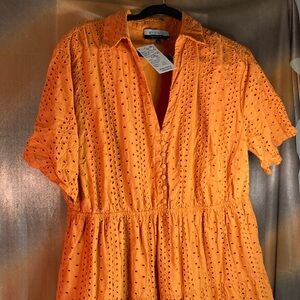 Size 20 Eloquii Elements orange eyelet dress. Super cute and comfy  50”‎ long